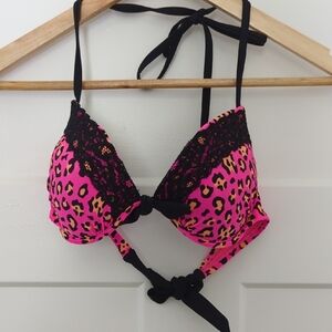 Pink Leopard Print Padded Bikini Top